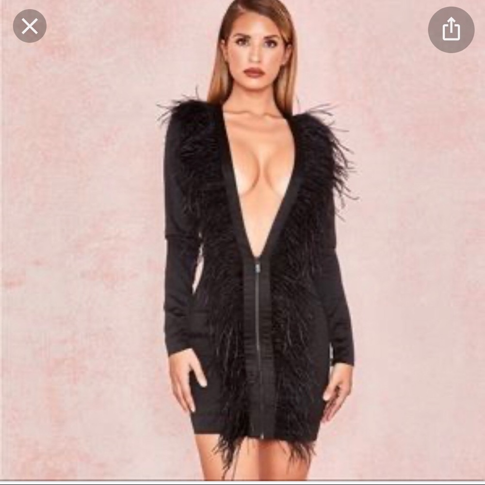House of CB Black Feathered Mini Dress